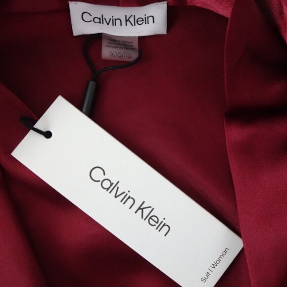 Calvin Klein Faux Wrap Blouse Top Women's Plus Size 1X Red Satiny Dressy - Picture 6 of 9